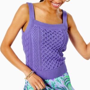 NWT Lilly Pulitzer Evanie Knit Tank Top Sweater Shirt Mystical Purple Violet L
